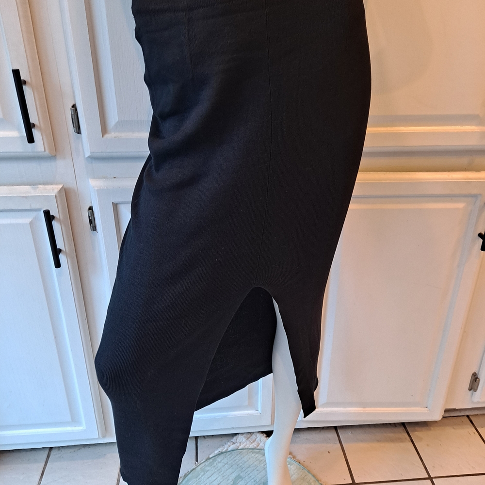 Episide - 100% Silk Black Pencil Midi Skirt With Slit